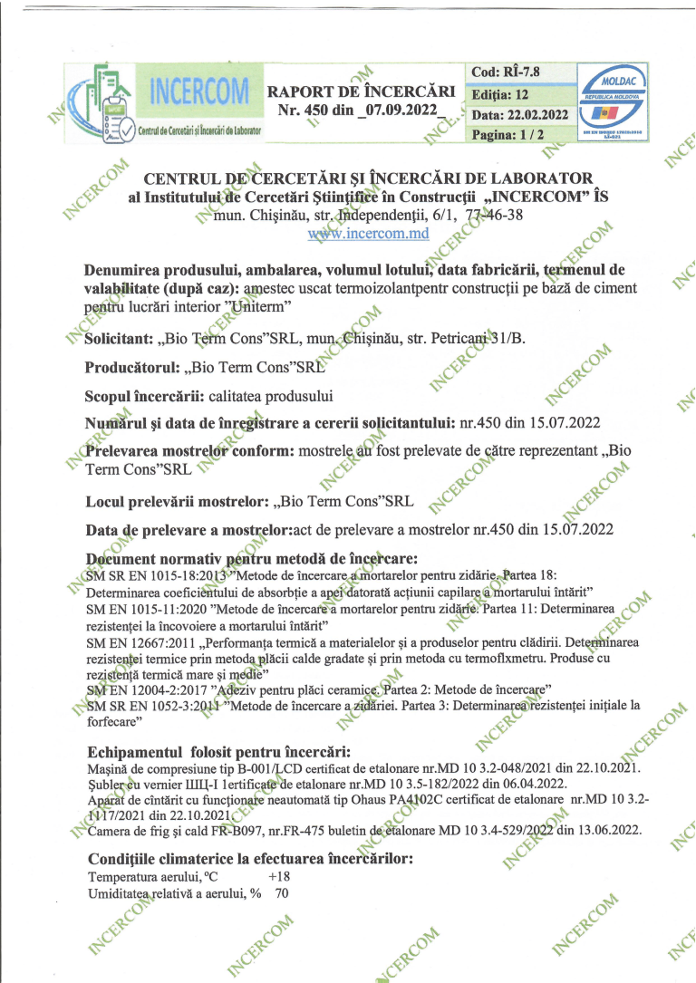 Certificat de conformitatea produsului