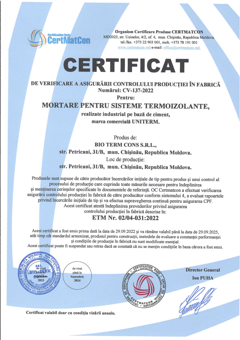 Certificat conformitate Zeolit